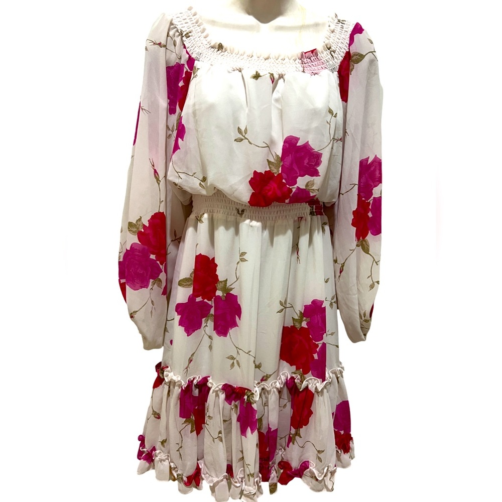 Betsey Johnson white with pink/fushia flowers.  Size 2